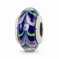 thumbnail image 1 of Solid 925 Sterling Silver Blue / Pink Hand-blown Glass Bead Small Charm Tiny Pendant - 13mm x 7mm, 1 of 4
