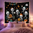 thumbnail image 2 of Skeleton Party with Painted Pumpkins and Candy, Playful Retro Style for Skeleton Decor Fans, Spooky Wall Decor Halloween Gift, Tapestry Wall Hanging for Bedroom and Playroom, 2 of 7