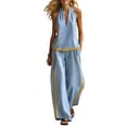 thumbnail image 2 of Uootdi Two Piece Sets for Women Dressy Asymmetrical Neck Sleeveless Blouse Tailored Palazzo Pants Chic Daily Matching Outfits, 2 of 5