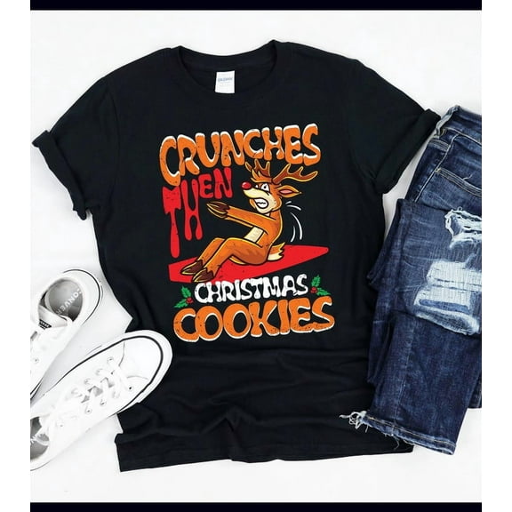 Crunches Then Cookies Funny Gym Holiday Unisex T-Shirt for Christmas Workout Use up to 5XL