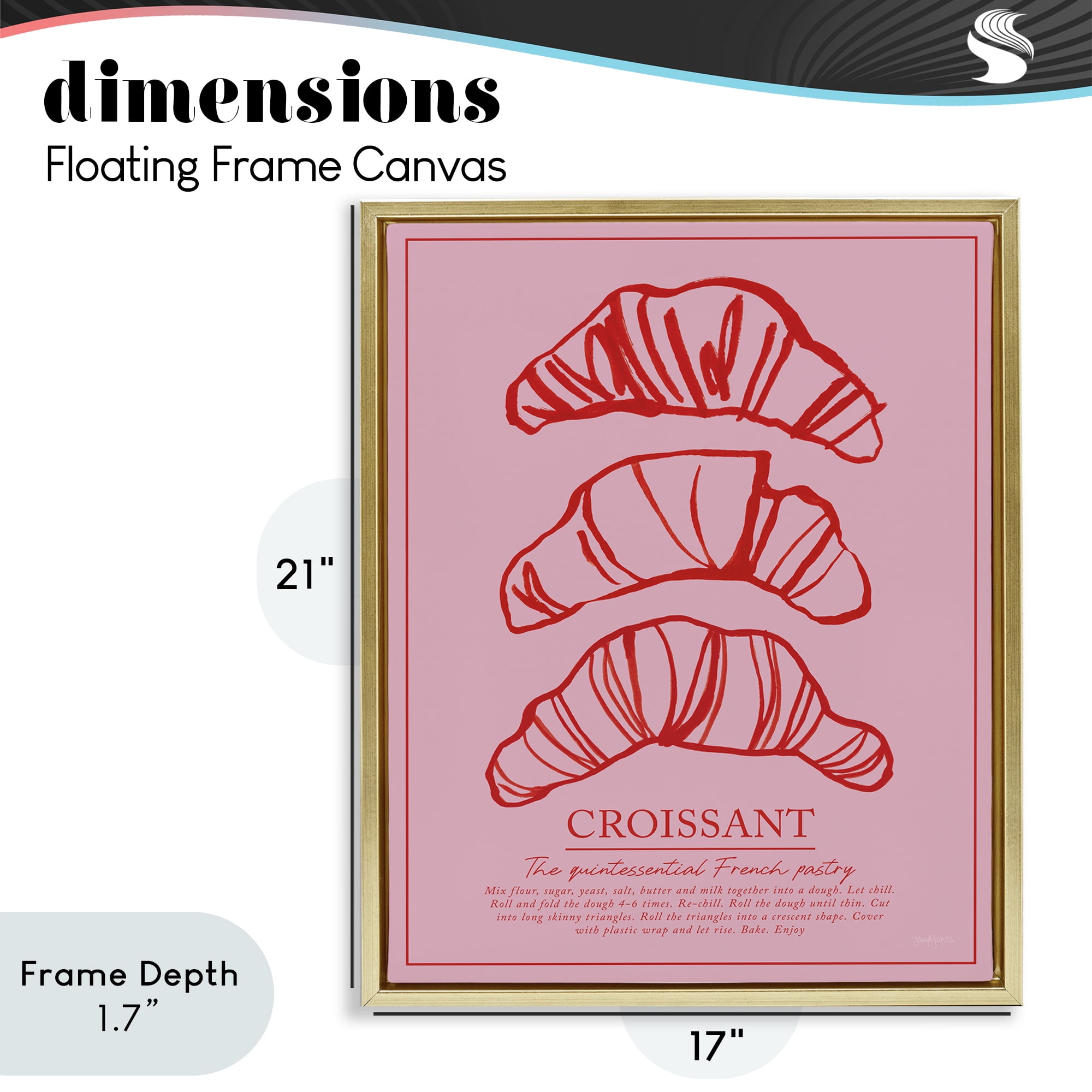 Stupell Industries Croissant Breakfast Pastry Gold Framed Floater Canvas Wall Art, design by Jenaya Jackson