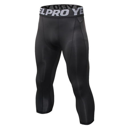 Men Gym Sport Thermal Tight Compression Base Layer Pants 3/4 Leggings
