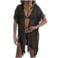 thumbnail image 3 of Tqyyweavej Women's Crochet Swim Cover Up Hollow Out V Neck Free Size Beach Cover Up Solid Color Short Sleeve Swimsuit Coverup for Women with Tassels, 3 of 7