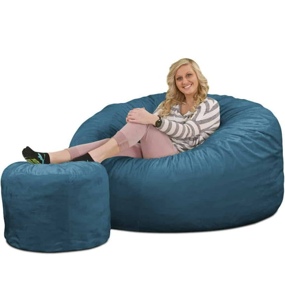 Ultimate Sack 5000 5-Foot Bean Bag Chair with Footstool Set, Cloud Fur Cover