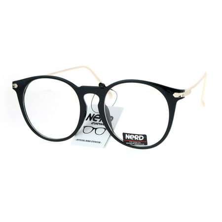 SA106 Nerd Round Keyhole Horned Rim Clear Lens Eye Glasses Black