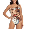 thumbnail image 4 of Daiia Dinosaur Baking Delight Women's One Piece Swimsuits Personalized One Shoulder Swimwear Asymmetric Ruffle Bathing Suits-Large, 4 of 8