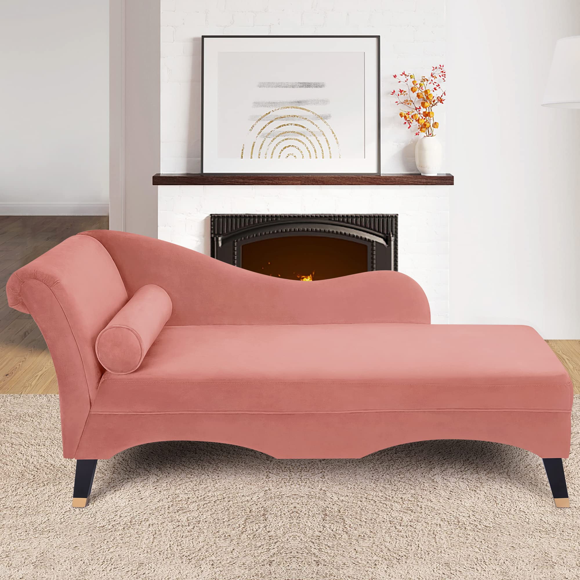 GymChoice Velvet Chaise Lounge Chair,Indoor Fabric Chaise Lounges Chair