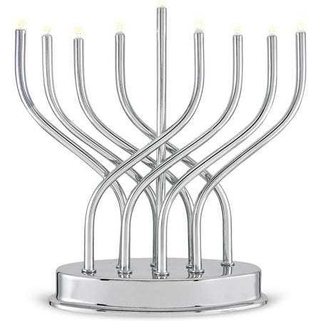 Electric Menorah LED Battery Highly Chrome Plated Hanukkah Menorah