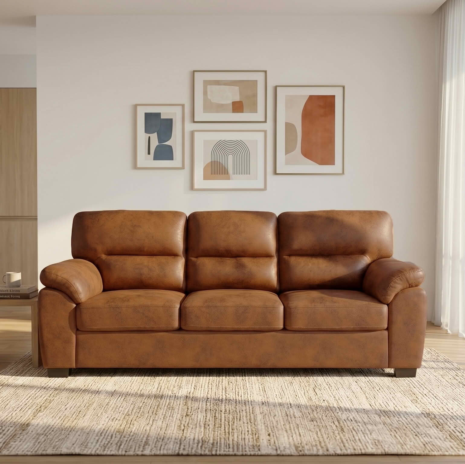 MAYEERTY 81 Inch Modern 3‑Seater Upholstered Sofa, Comfy Couch with Padded Armrests, Black Legs for Living Room