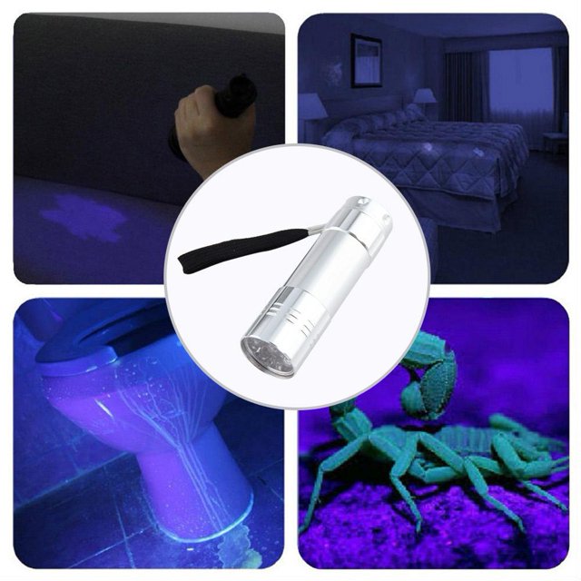 395nm Ultravioleta 9 LED Linterna Luz de detección portátil Antorcha (Plata)