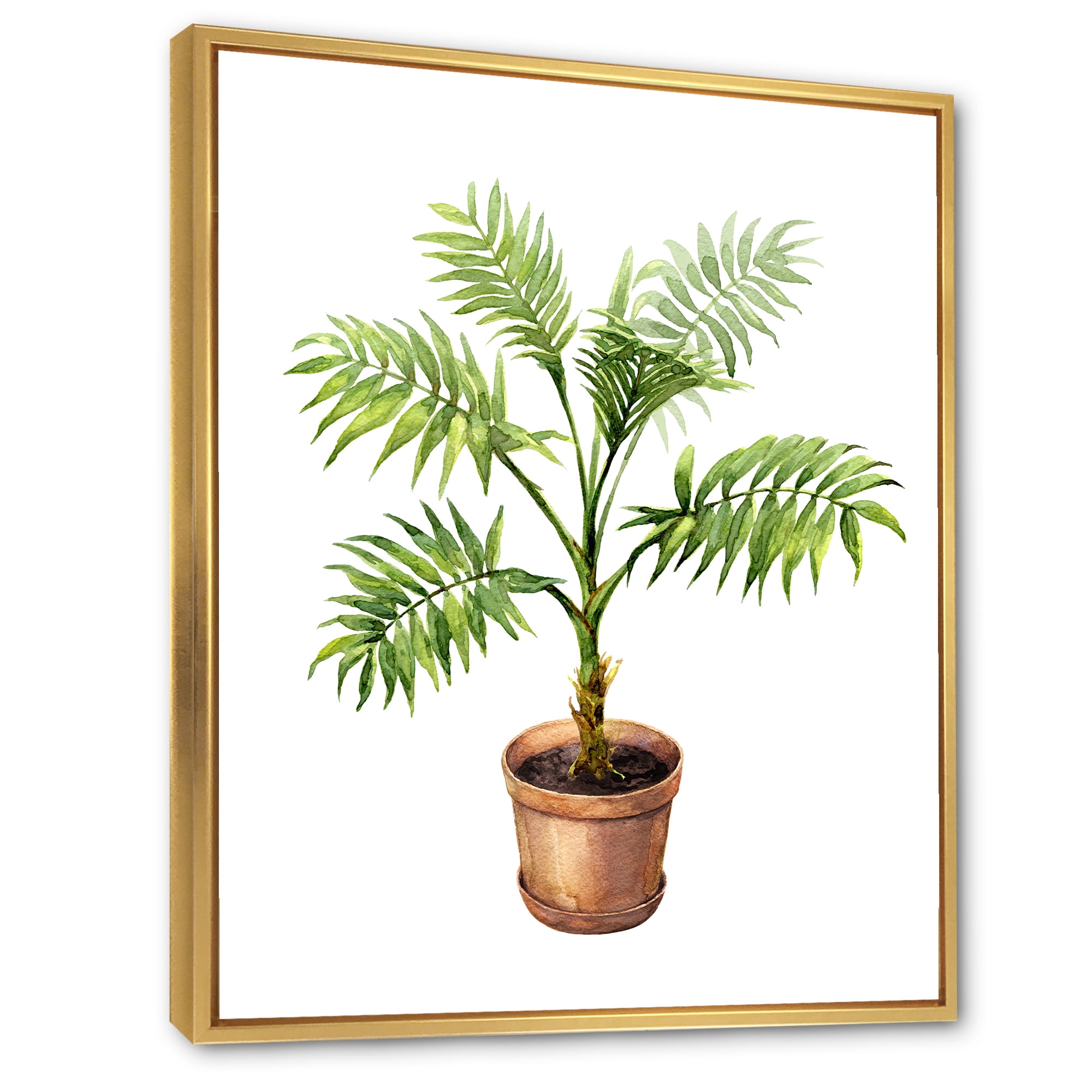 Designart 'Palm Plant In Clay Flowerpot' Traditional Framed Canvas Wall Art Print
