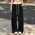 thumbnail image 2 of Straight Leg Sweatpants for Women Drawstring Pocket Elastic Waist Casual Sports Fitness Travel Lounge Pants, 2 of 5
