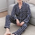thumbnail image 2 of MuZeFu Winter Pajamas for Men Plus Size 3X Men's Casual Spring Stripe Printing Long-sleeved Comfortable Home Pyjamas Set, 2 of 8