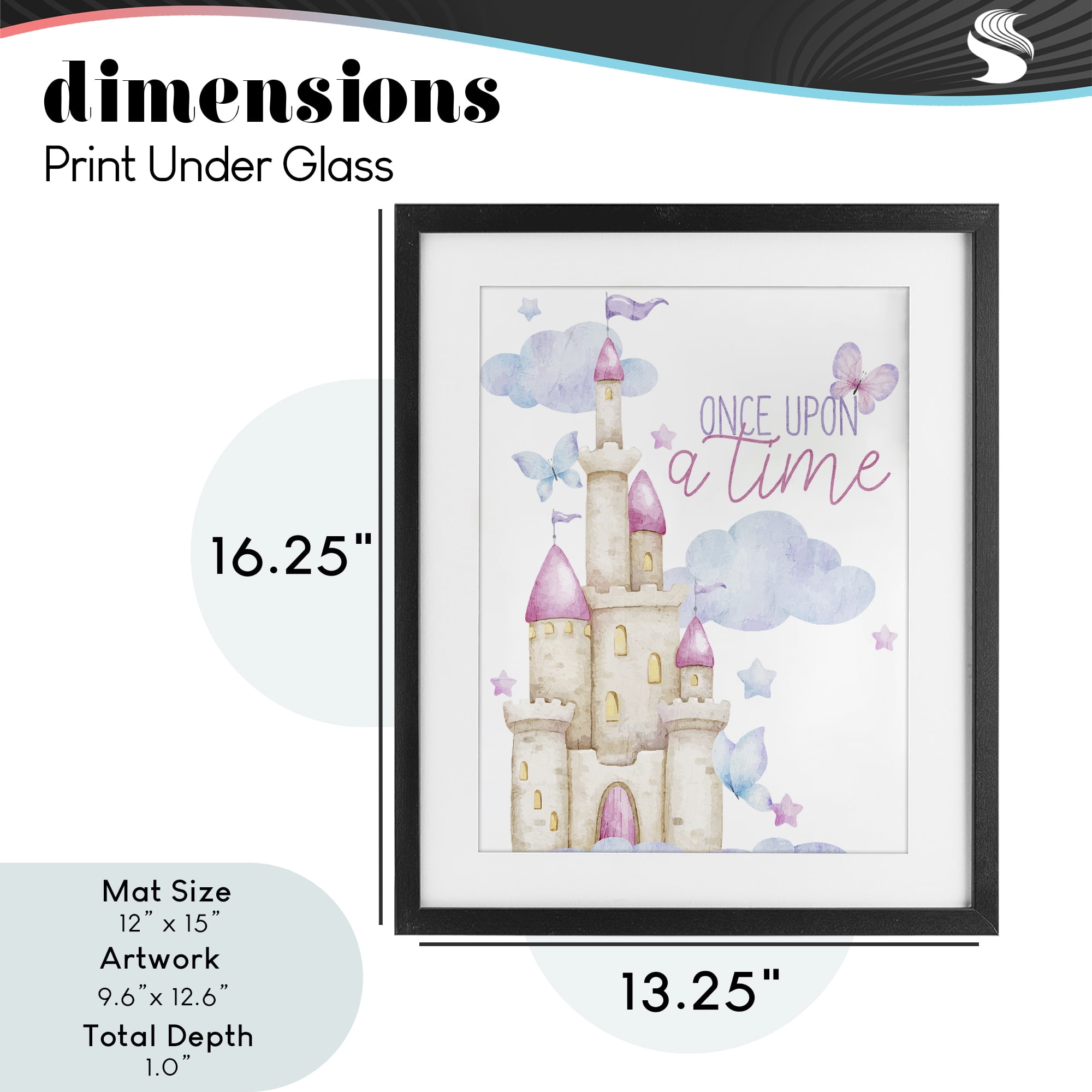 Once Upon A Time Castle Black Framed Print Under Glass, design by Kim Allen