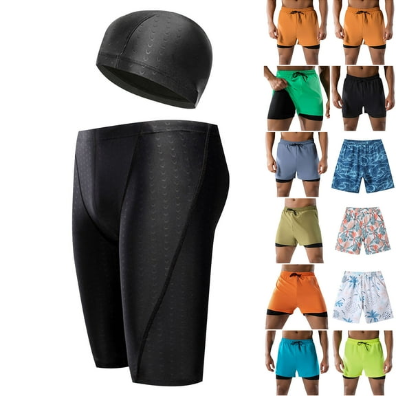 QATAINLAV Mens Big and Tall Square Leg Swimming Jammer Shorts Quick Dry Athletic Swim Shorts Solid Casual Swimsuit Swim Jammers Black 3XL Todays Sales