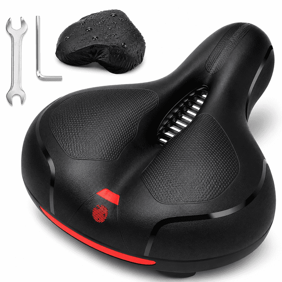Bike Saddle,Bike Seat Men Women Gel Seat Cushion for Bike,Comfortable Wide 9.8 x 7.9 x 3.5in Thickness Soft Bicycle Seat,Black Waterproof for City Mountain Bike MTB,with Installation Tools