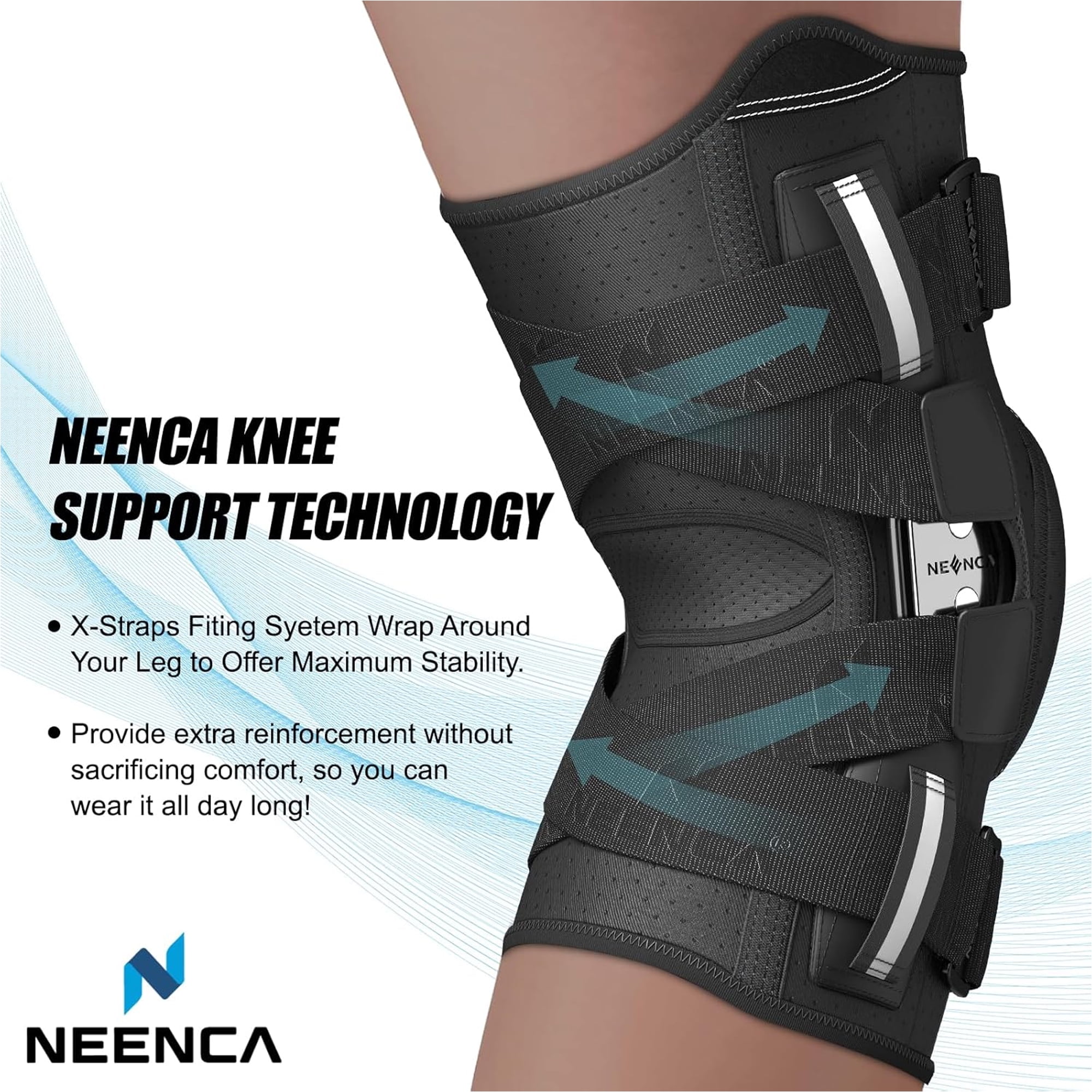 NEENCA Hinged Knee Brace with Patented X-Straps Fiting System,Knee Compression Sleeve Relieves Meniscus Tear,ACL,MCL,Knee Support and Knee Pain Relief,Men & Women-XL