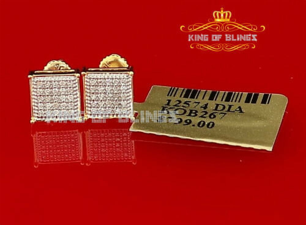 King of Bling's Real 10k Yellow Gold with 0.15CT Real Diamonds Men's/Women's Square Stud Earring