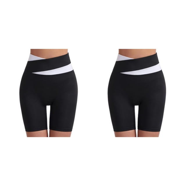 Minnieouse Pantalones cortos de mujer Push pantalones de cintura alta Leggings Fitness sólido transpirable Yoga elástico sin costuras para M, blanco y negro 2piezas