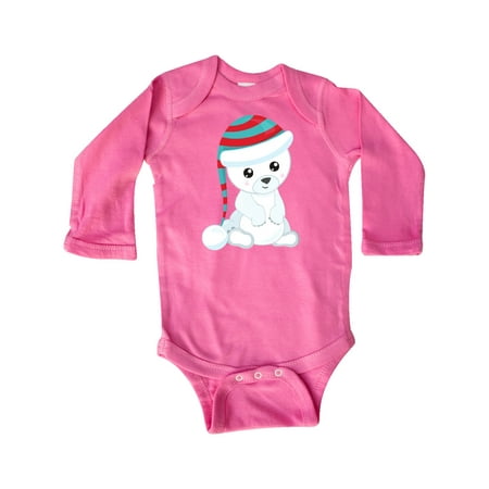 

Inktastic Cute Polar Bear White Bear Bear With Hat Gift Baby Boy or Baby Girl Long Sleeve Bodysuit