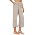 thumbnail image 3 of Women's Cotton Linen Three Quarter Pants High Waisted Solid Color Casual, 3 of 9