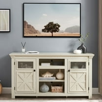 DEALTOPS Farmhouse TV Stand with Spacious Cabinets, Console Table with Adjustable Shelves for TVs Up to 65'', Antique White