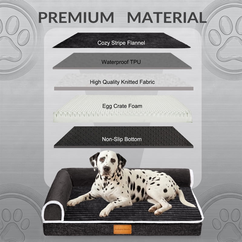 Exclusivo Mezcla Medium Orthopedic Dog Bed, Luxury Striped Jacquard Pet Bed Sofa, Waterproof and Washable, 36"×24", Black