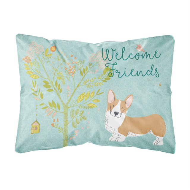 s Treasures BB7608PW1216 Welcome Friends Pembroke Welsh Corgi Red Outdoor Canvas Pillow Caroline's Treasures BB7608PW1216