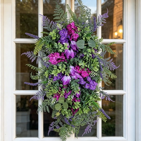 Spring Wreath Decor Colorful Floral Garland Front Door Wall Hanging Home Decoration Spring Summer Entryway Party Ornament Seasonal Flower Accent Holiday Style Home Decor