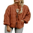 thumbnail image 1 of Women Stand Collar Quilted Jackets Long Sleeve Solid Color Full Zip Padded Jackets, 1 of 6