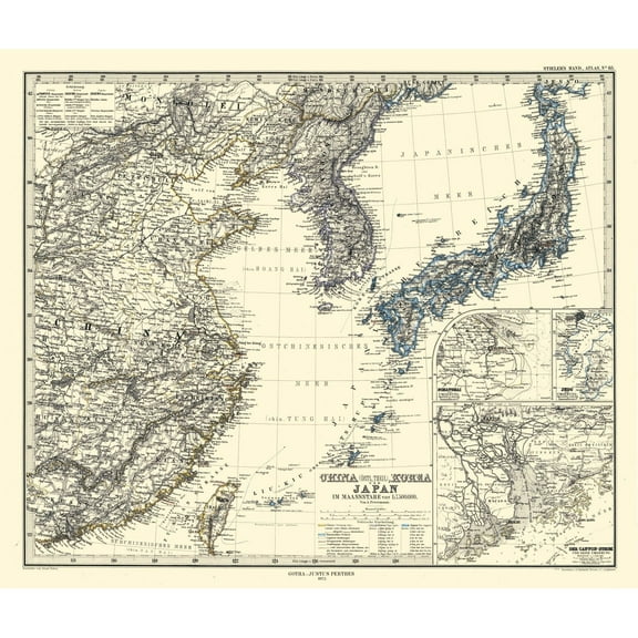 Historic Map - China Japan Korea - Perthes 1872 - 27.21 x 23 - Vintage Wall Art