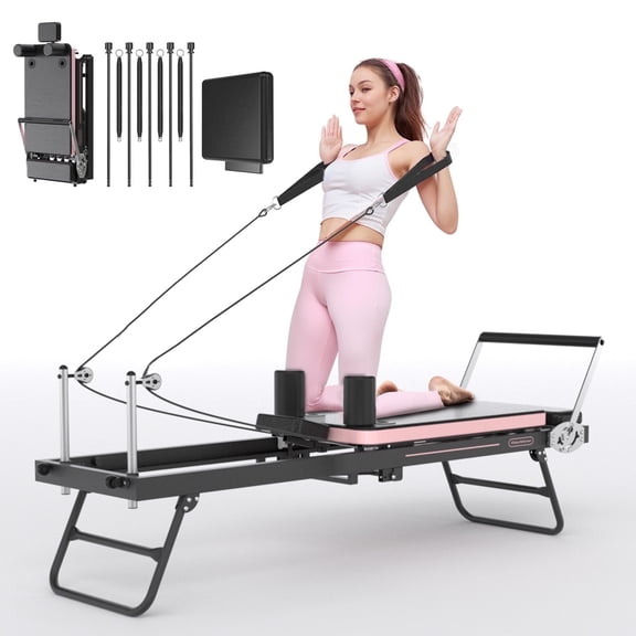 UPGO Foldable Pilates Equipment for Home Gym - Pilates Reformer Machine for Home Workouts, with Jump Board, Additional 4 Springs