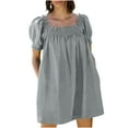 thumbnail image 1 of BEFOKA Robe pour Femme Grande Taille, Liquidation de Robes d'Été pour Femmes, Robe d'Été Mini pour Femme Robe de Plage Ligne A Décontractée Ample Robe Soleil avec Poches Plissée à Manches Courtes Col Évasé, 1 of 4