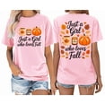 thumbnail image 4 of Just A Girl Who Loves Fall Shirt Pumpkin Cozy Autumn Vneck T-Shirt Funny Women Graphic Tee, 4 of 7