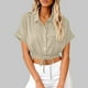 thumbnail image 2 of Vestidos Casuales Para Mujer, Blusas De Mujer De Moda Blusa corta de lino con solapa y botones sueltos para mujer, ropa de trabajo de verano, 2 of 6