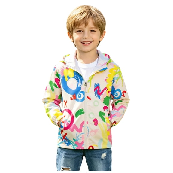 Karoyedx Baby Boy Jacket Toddler Baby Sun Protection Hoodie Girls Boys Hooded Windbreaker Cute Jacket Lightweight Zipper Coat Sports Outerwear White Size,3-4 Years