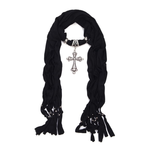 Elegant Cross Charm Pendant Jewelry Necklace Scarf