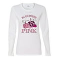 thumbnail image 2 of Wild Bobby In October We Wear Pink Pumpkin Cheetah Print Breast Cancer Awareness Women Graphic Long Sleeve Tee, White, Small, 2 of 6