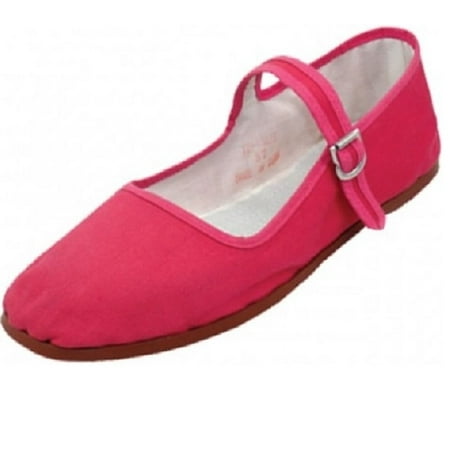 Shoes8teen Womens Cotton China Doll Mary Jane Shoes Ballerina Ballet Flats 114 fushia 7.5