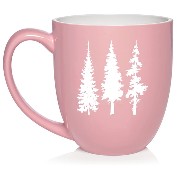 Pine Trees Hiking Mountains Camping Outdoors Ceramic Coffee Mug Tea Cup Gift (16oz Light Pink)