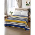 thumbnail image 2 of California King Flat Sheet 108"x98", Navy Blue Yellow Striped Soft Lightweight Bedding Flat Sheets Only, Farmhouse Vintage Stripe Brushed Microfiber Top Bed Sheet, Breathable StainResistant Bedsheets, 2 of 9