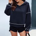 thumbnail image 4 of YUGYXL Fall Winter Cropped Hoodies for Women Casual Long Sleeve Drop Shoulders Hooded Pullover Loose Relaxed Sweatshirt Navy L, 4 of 7