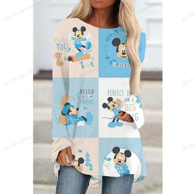 Disney Mickey Mouse Printed T-Shirt Retro Hippie Elegant Long Sleeve T Shirts Korean Fashion Tee Shirt Woman Print Tops PresentXXL Gao Jinjia LED