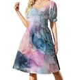 thumbnail image 1 of Pasteles Celestiales 1: Vestido de manga corta con pintura abstracta de tinta, traje de verano para mujer, ropa de mujer, 1 of 7