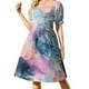 thumbnail image 2 of Pasteles Celestiales 1: Vestido de manga corta con pintura abstracta de tinta, traje de verano para mujer, ropa de mujer, 2 of 7