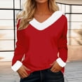 thumbnail image 2 of Olyvenn Faux Fur Trim V Neck Fashion Sweatshirts for Women Solid Loose Xmas Long Sleeve Pullover Holiday Tops Tunic Blouses Red 6, 2 of 4