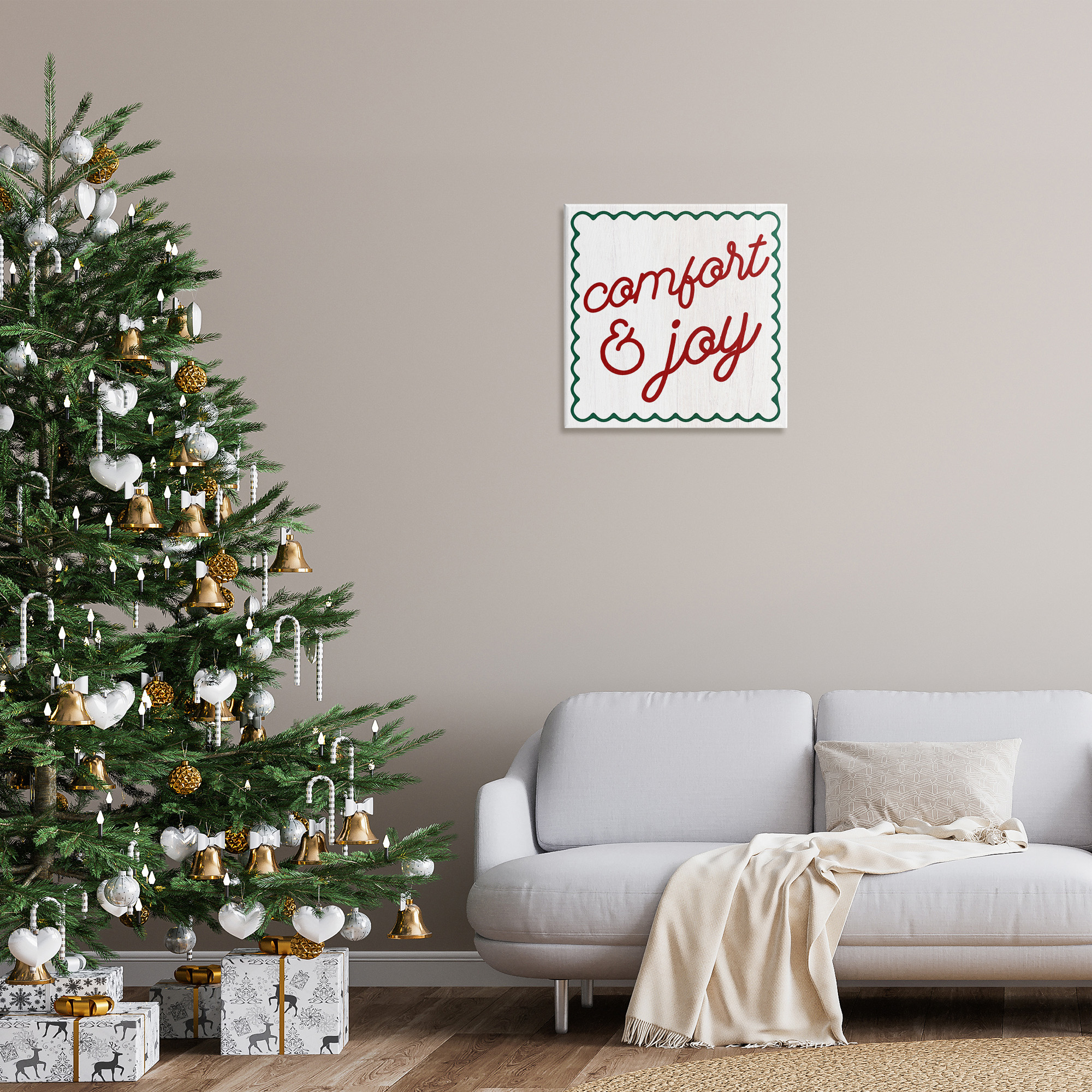 Stupell Industries Comfort & Joy Phrase Holiday Painting Gallery Wrapped Canvas Art Print Wall Art, 24 x 24