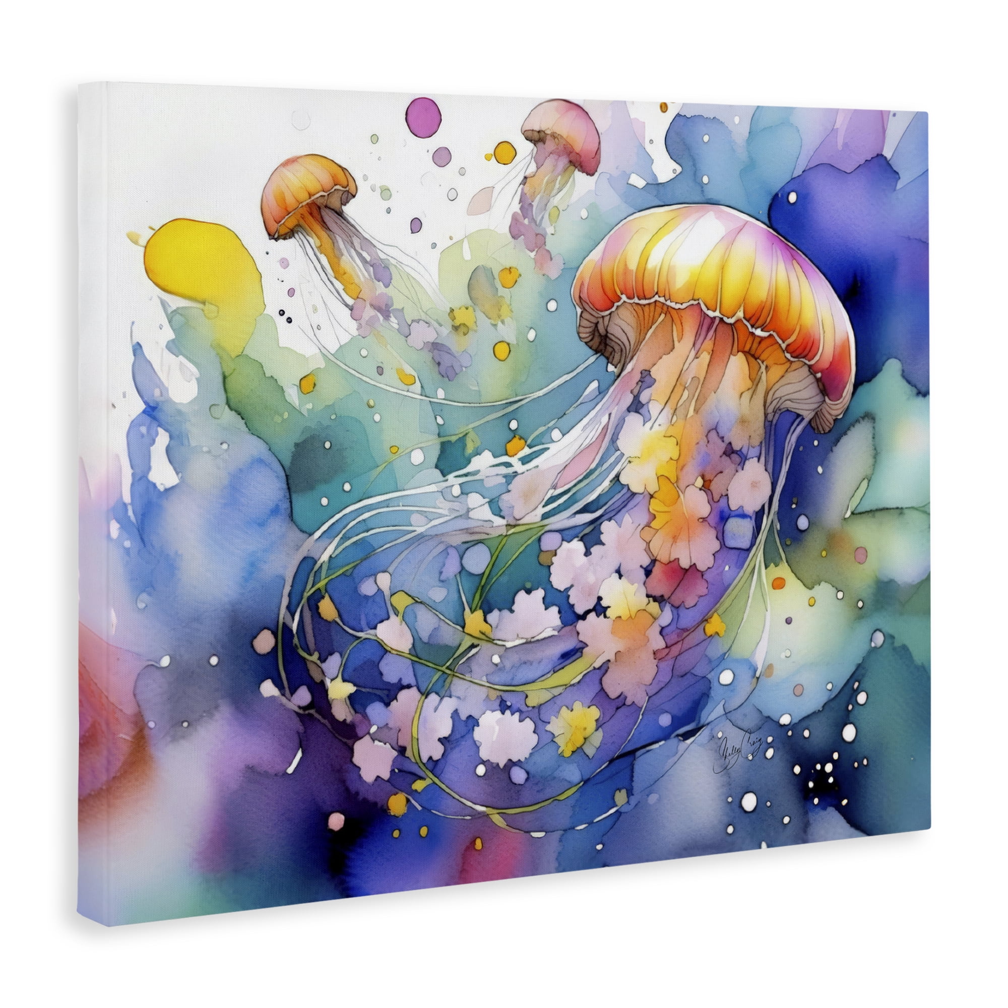 Stupell Industries Neon Jellyfish Underwater Canvas Wall Art, design by Shelly Craig