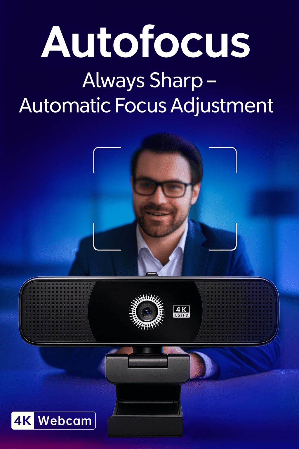 HI-FI Stereo Speakers&Dual Noise-Canceling Mics|4K Ultra HD Autofocus Conference Webcam|Built-In Battery for Streaming&Meetings