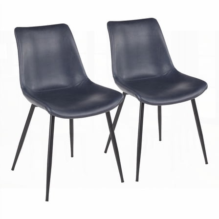 Industrial Black Dining Chairs with Vintage Blue Faux Leather - Set of 2
